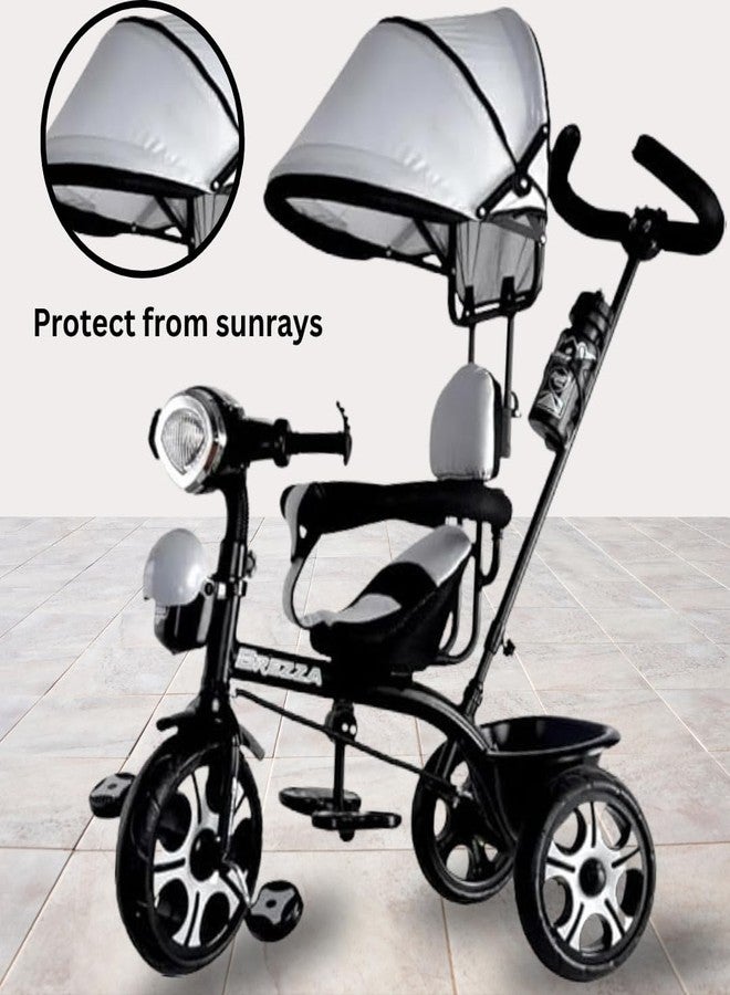 Maanit Kids Tricycle with Canopy & Dual Storage Basket - Toddler Bike with Parental Handle Control, Safety Guardrail & Comfort Seat - Trike for Ages 1.5-5 Years (White) - Image 2